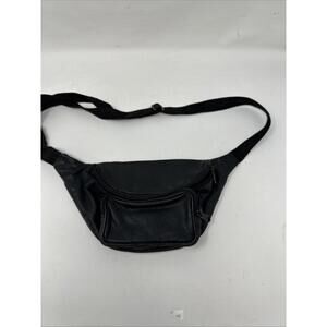 Vintage Leather Black Fanny Pack Belt Bag Unisex 90s. Made in India